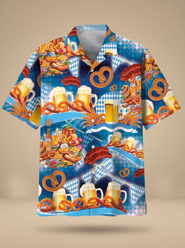 Herren Oktoberfest Kurzarmhemd mit Bierkrug-Blumen-Print