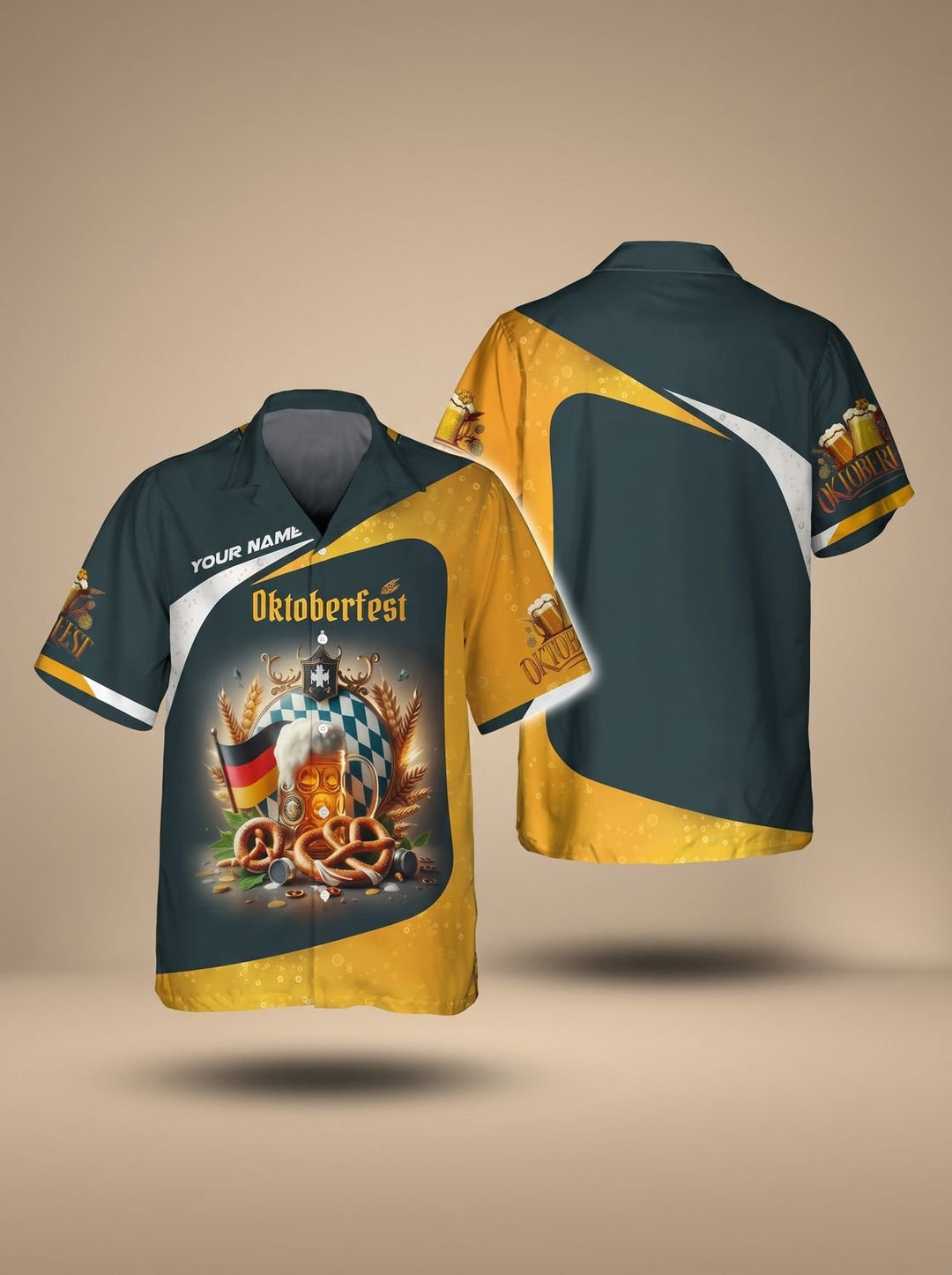 Herren Oktoberfest Kurzarmhemd mit Bierkrug-Blumen-Print