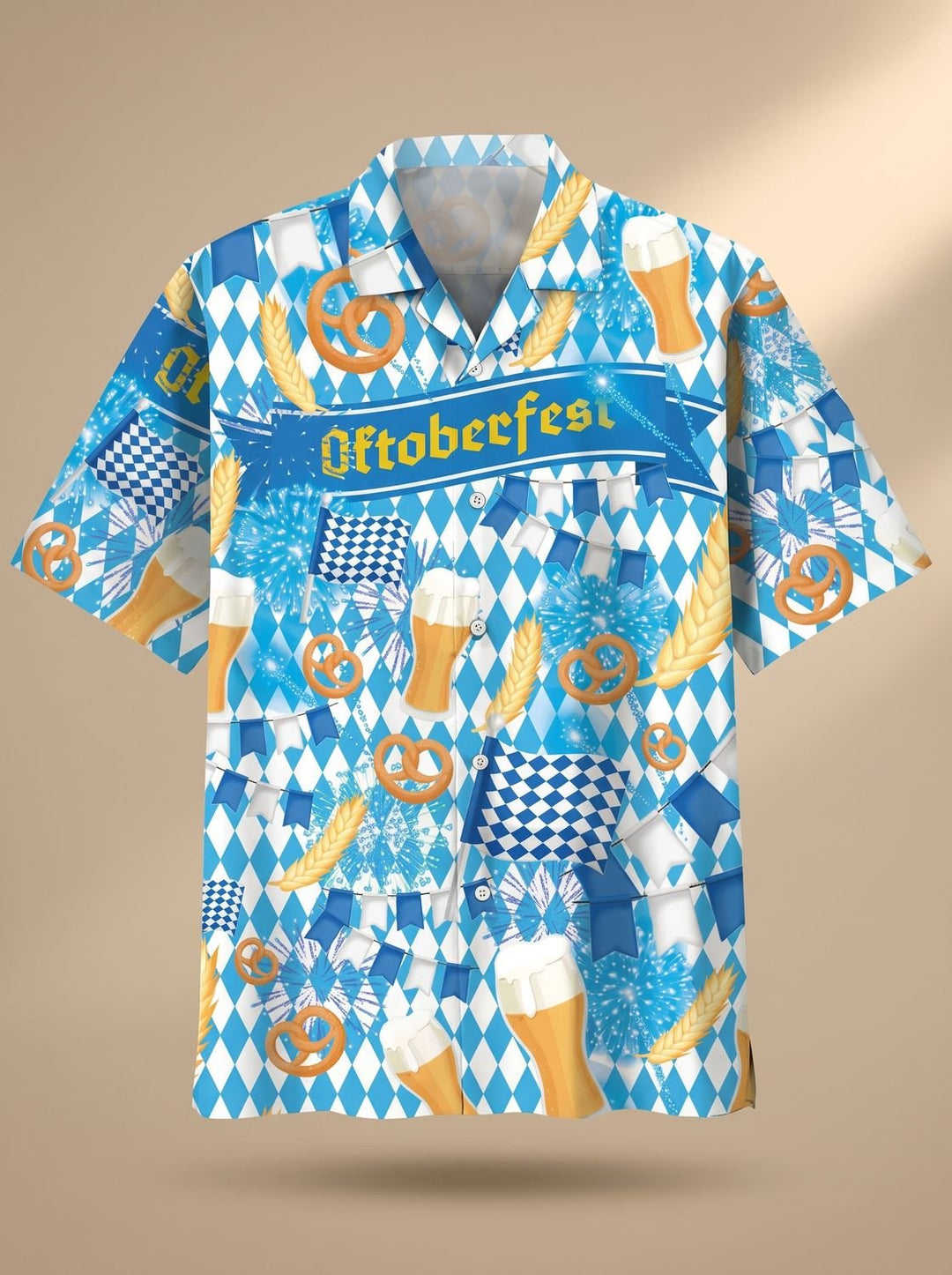 Herren Oktoberfest Kurzarmhemd mit Bierkrug-Blumen-Print
