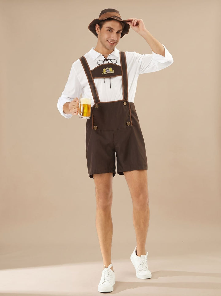 Herren Oktoberfest Lederhosen Kurze Braune Trachtenhose mit Hosenträgern