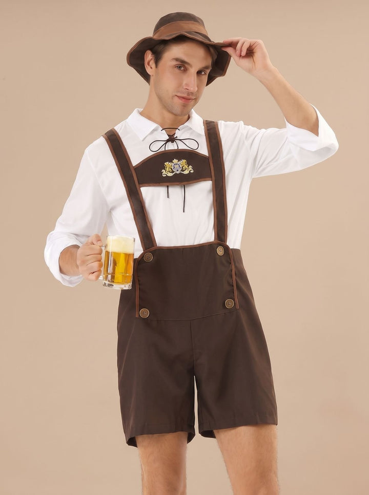 Herren Oktoberfest Lederhosen Kurze Braune Trachtenhose mit Hosenträgern