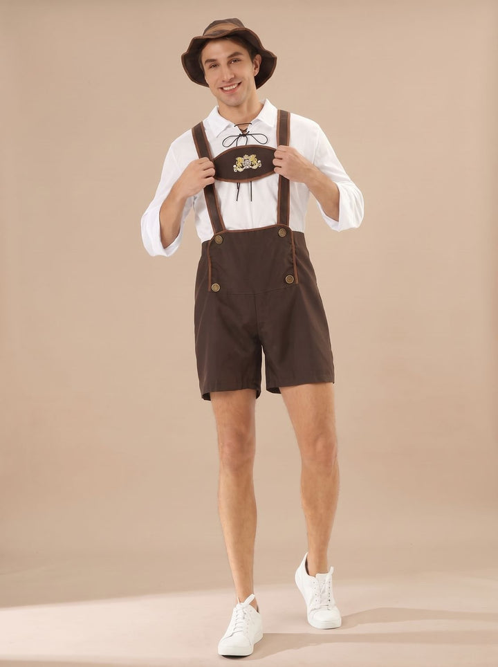 Herren Oktoberfest Lederhosen Kurze Braune Trachtenhose mit Hosenträgern
