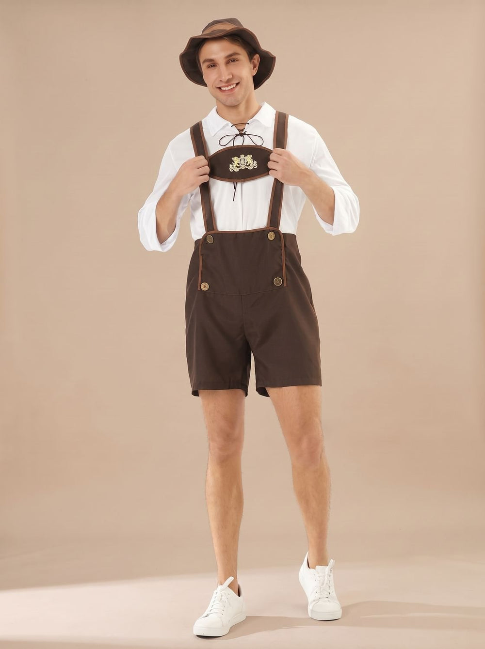 Herren Oktoberfest Lederhosen Kurze Braune Trachtenhose mit Hosenträgern