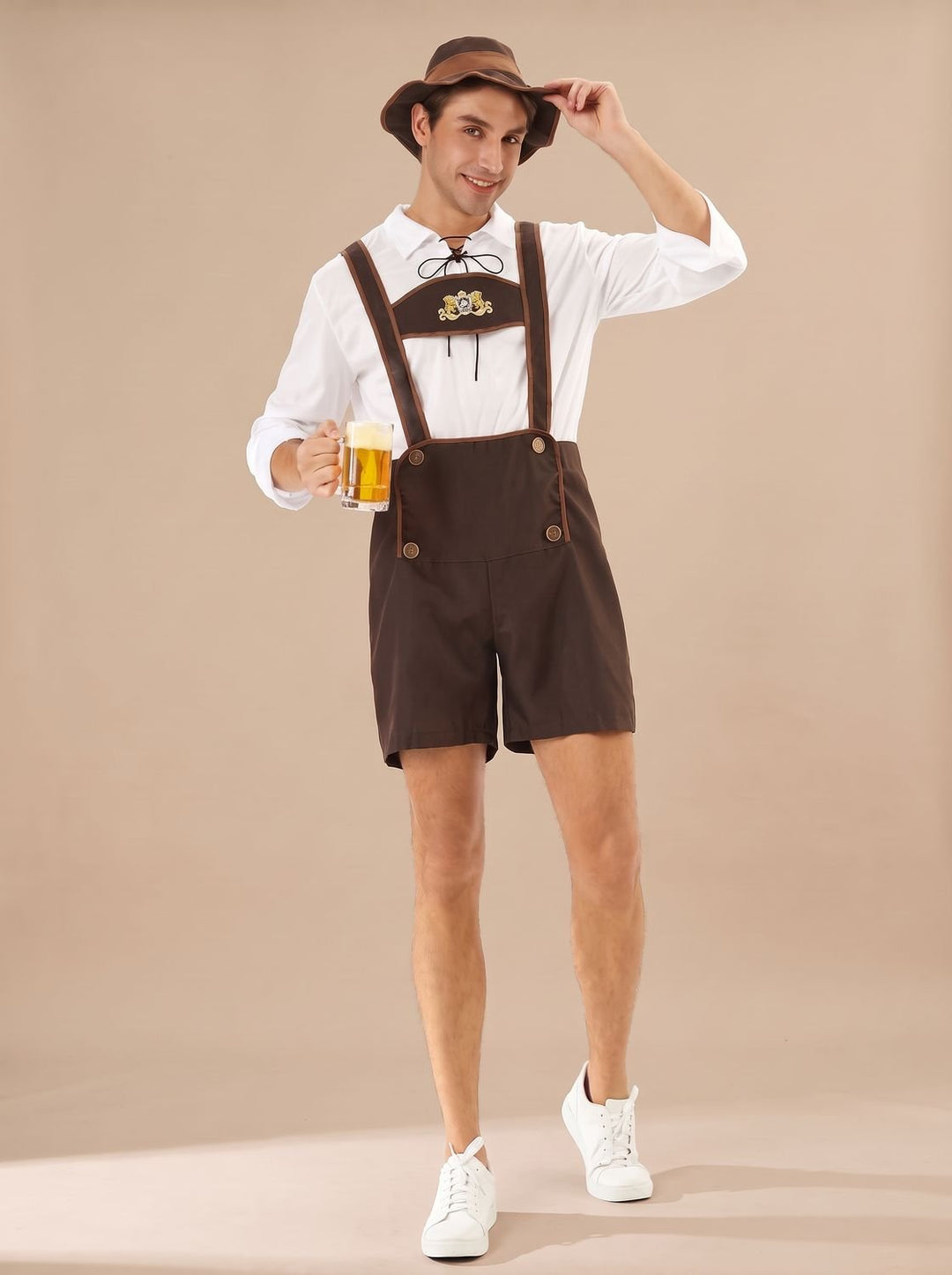 Herren Oktoberfest Lederhosen Kurze Braune Trachtenhose mit Hosenträgern