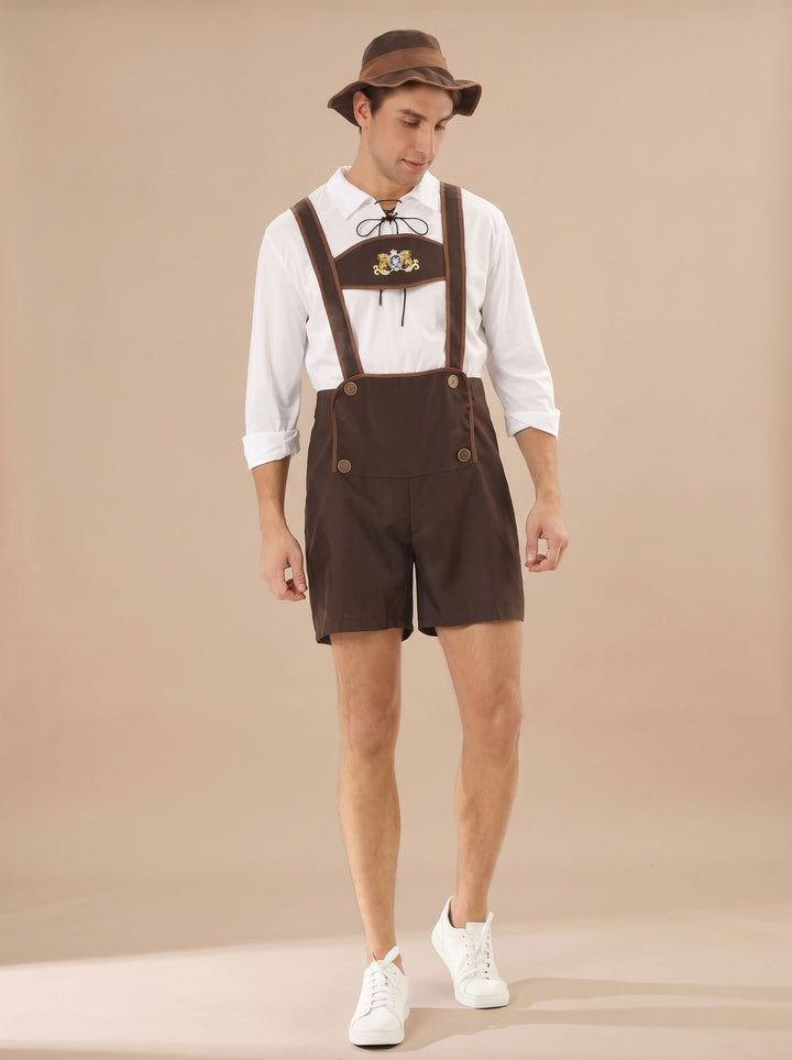 Herren Oktoberfest Lederhosen Kurze Braune Trachtenhose mit Hosenträgern