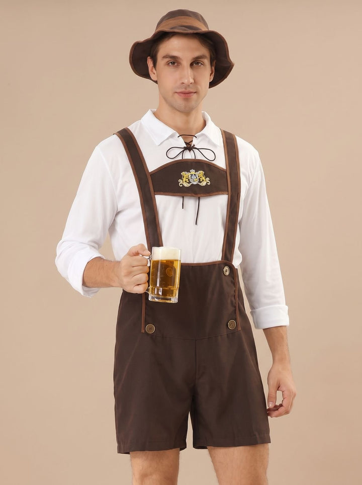 Herren Oktoberfest Lederhosen Kurze Braune Trachtenhose mit Hosenträgern