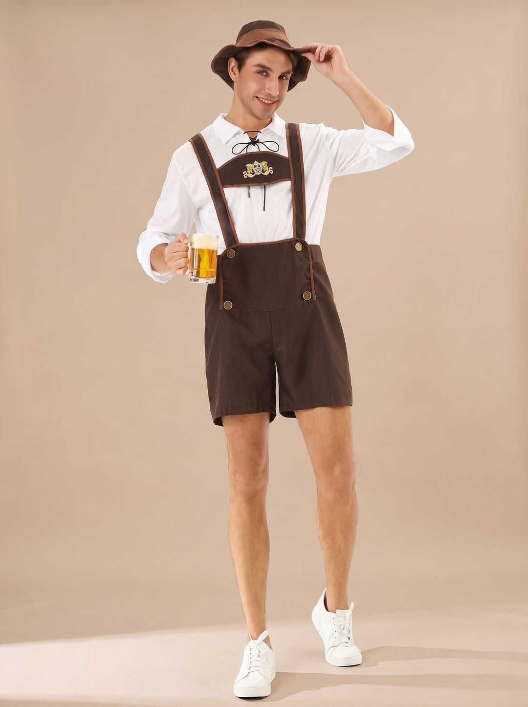 Herren Oktoberfest Lederhosen Kurze Braune Trachtenhose mit Hosenträgern