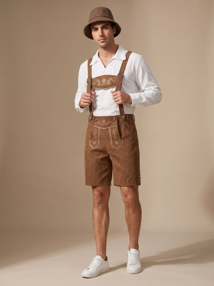 Herren Oktoberfest Lederhosen Kurze Braune Trachtenhose mit Hosenträgern