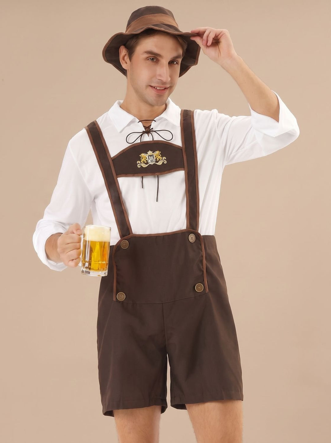 Herren Oktoberfest Lederhosen Kurze Braune Trachtenhose mit Hosenträgern