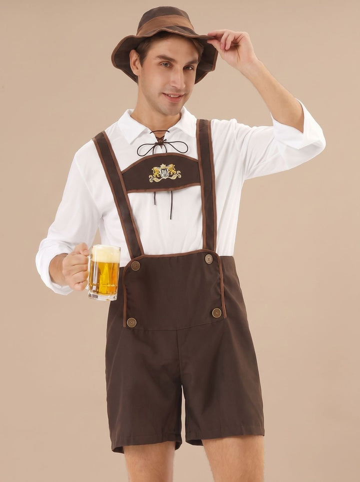 Herren Oktoberfest Lederhosen Kurze Braune Trachtenhose mit Hosenträgern
