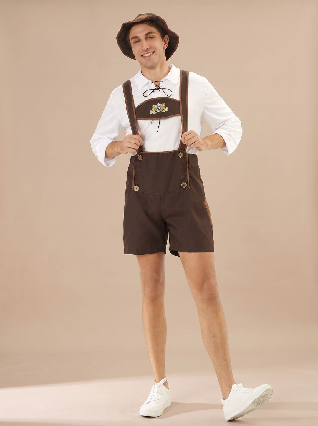Herren Oktoberfest Lederhosen Kurze Braune Trachtenhose mit Hosenträgern