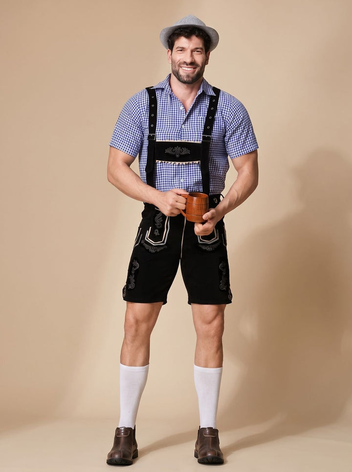 Herren Oktoberfest Trachten-Komplettset Lederhose Karohemd Hut