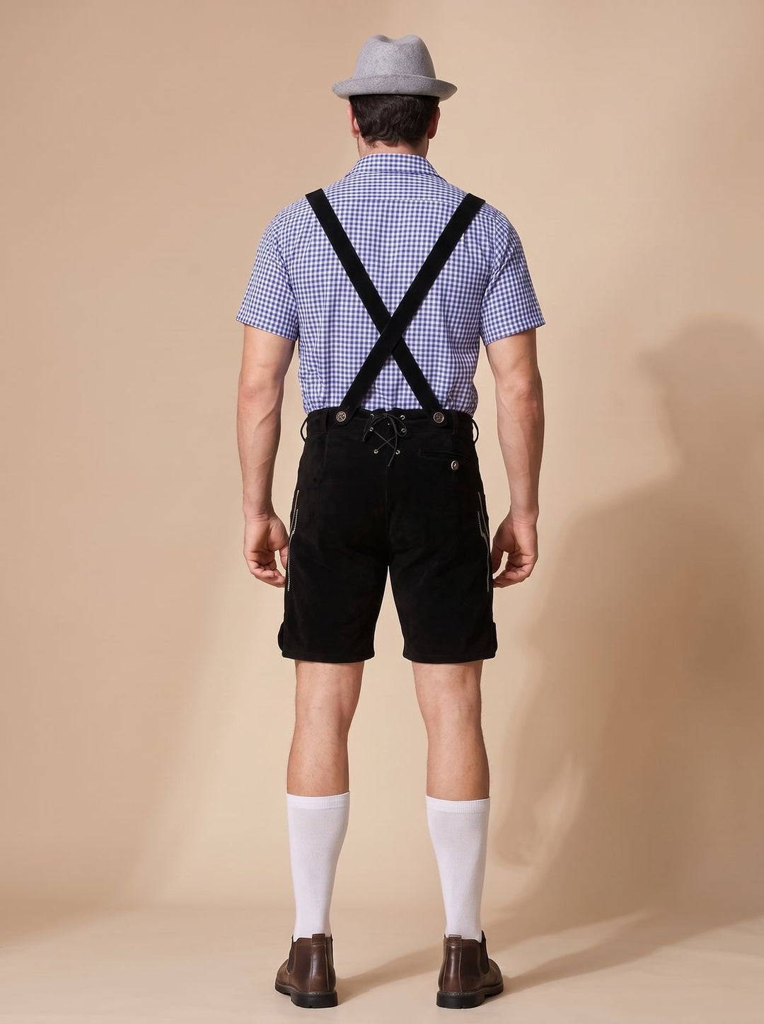Herren Oktoberfest Trachten-Komplettset Lederhose Karohemd Hut