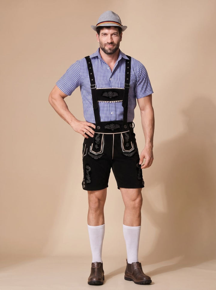 Herren Oktoberfest Trachten-Komplettset Lederhose Karohemd Hut