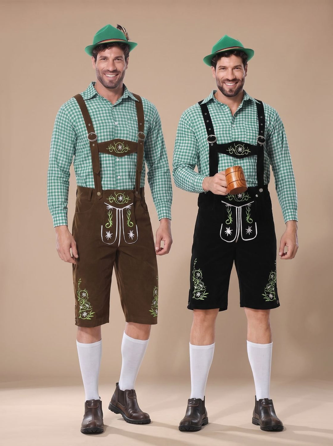 Herren Oktoberfest Trachten-Set Lederhose Karohemd Hosenträger