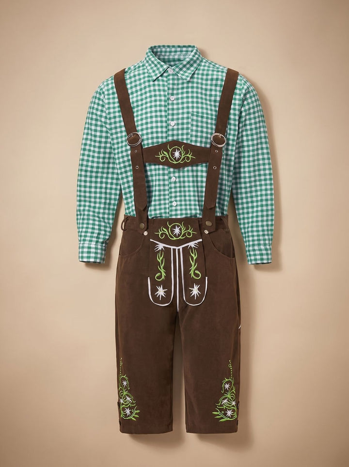 Herren Oktoberfest Trachten-Set Lederhose Karohemd Hosenträger