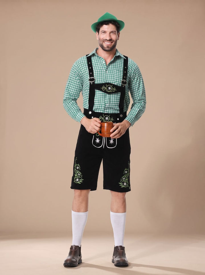 Herren Oktoberfest Trachten-Set Lederhose Karohemd Hosenträger