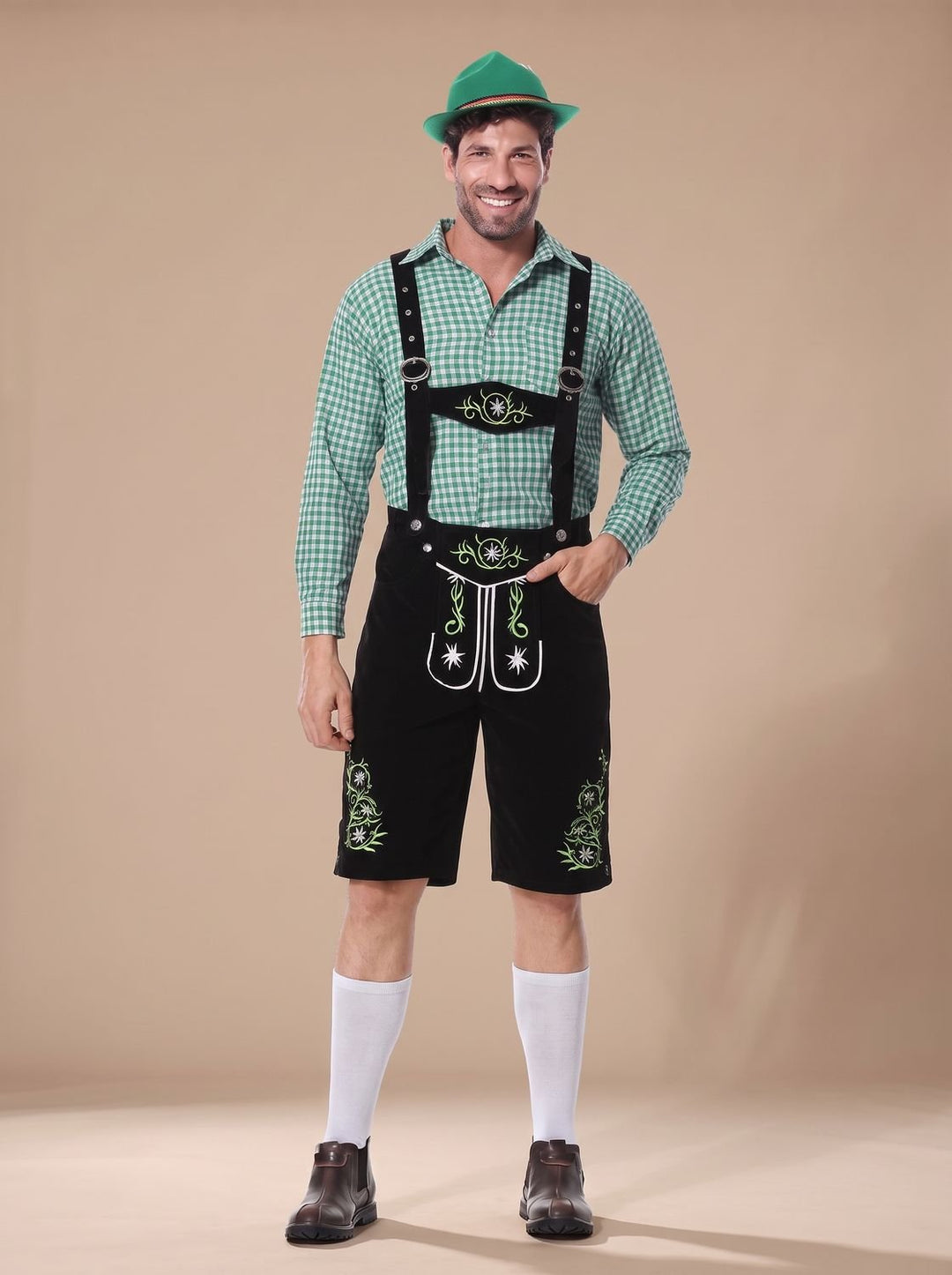 Herren Oktoberfest Trachten-Set Lederhose Karohemd Hosenträger