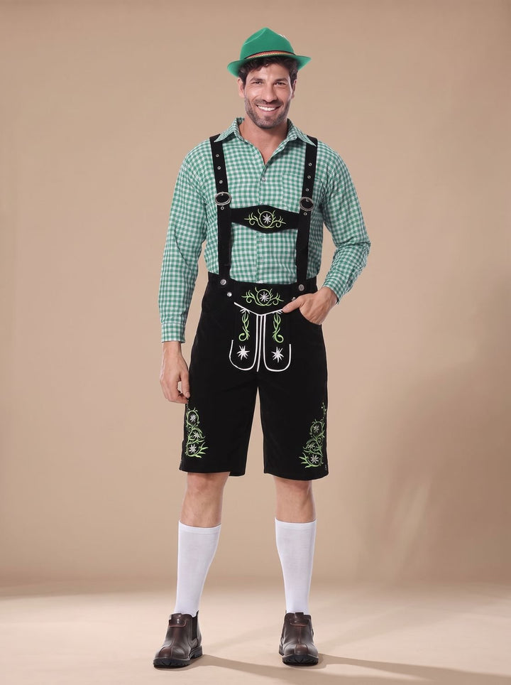 Herren Oktoberfest Trachten-Set Lederhose Karohemd Hosenträger