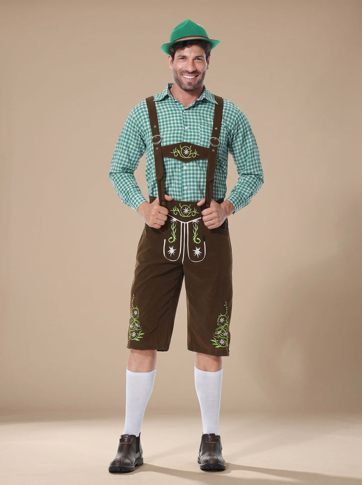 Herren Oktoberfest Trachten-Set Lederhose Karohemd Hosenträger