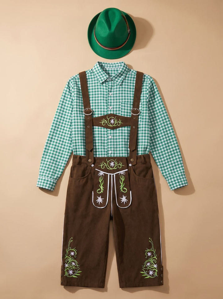 Herren Oktoberfest Trachten-Set Lederhose Karohemd Hosenträger