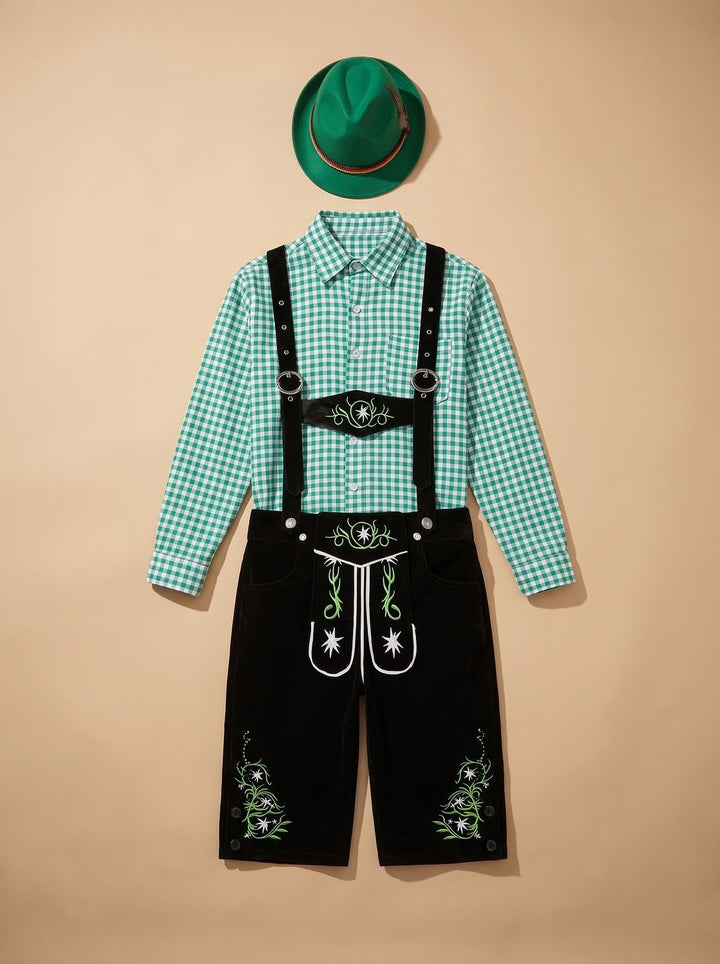 Herren Oktoberfest Trachten-Set Lederhose Karohemd Hosenträger