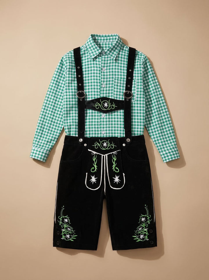 Herren Oktoberfest Trachten-Set Lederhose Karohemd Hosenträger
