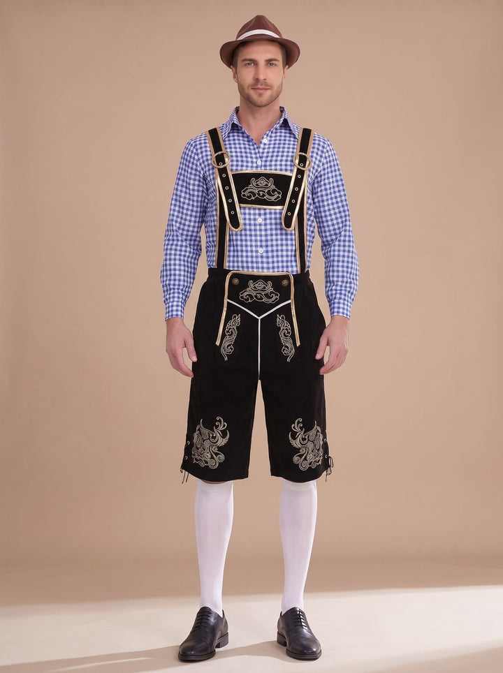 Herren Oktoberfest Trachten-Set Lederhose Kniebund Karohemd