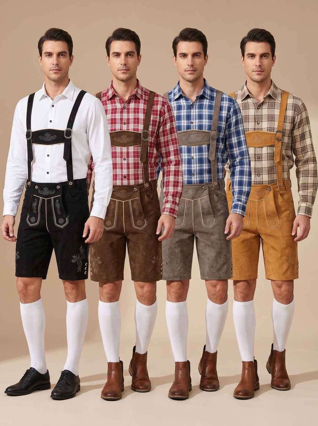 Herren Oktoberfest Trachten-Set Lederhosen mit Karohemd