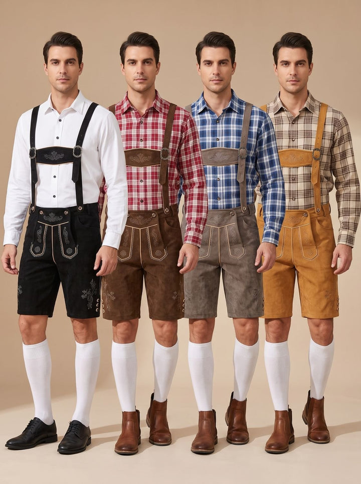 Herren Oktoberfest Trachten-Set Lederhosen mit Karohemd