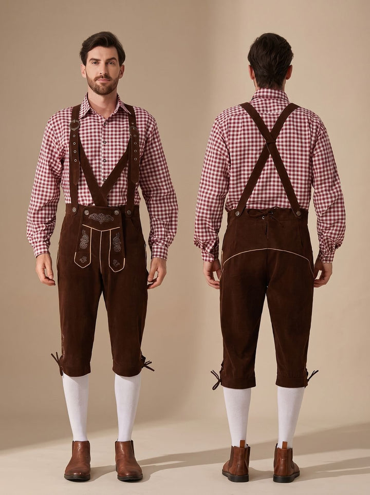 Herren Oktoberfest Trachten-Set Lederhosen mit Karohemd