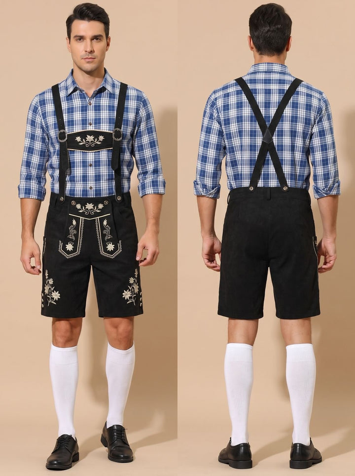 Herren Oktoberfest Trachten-Set Lederhosen mit Karohemd