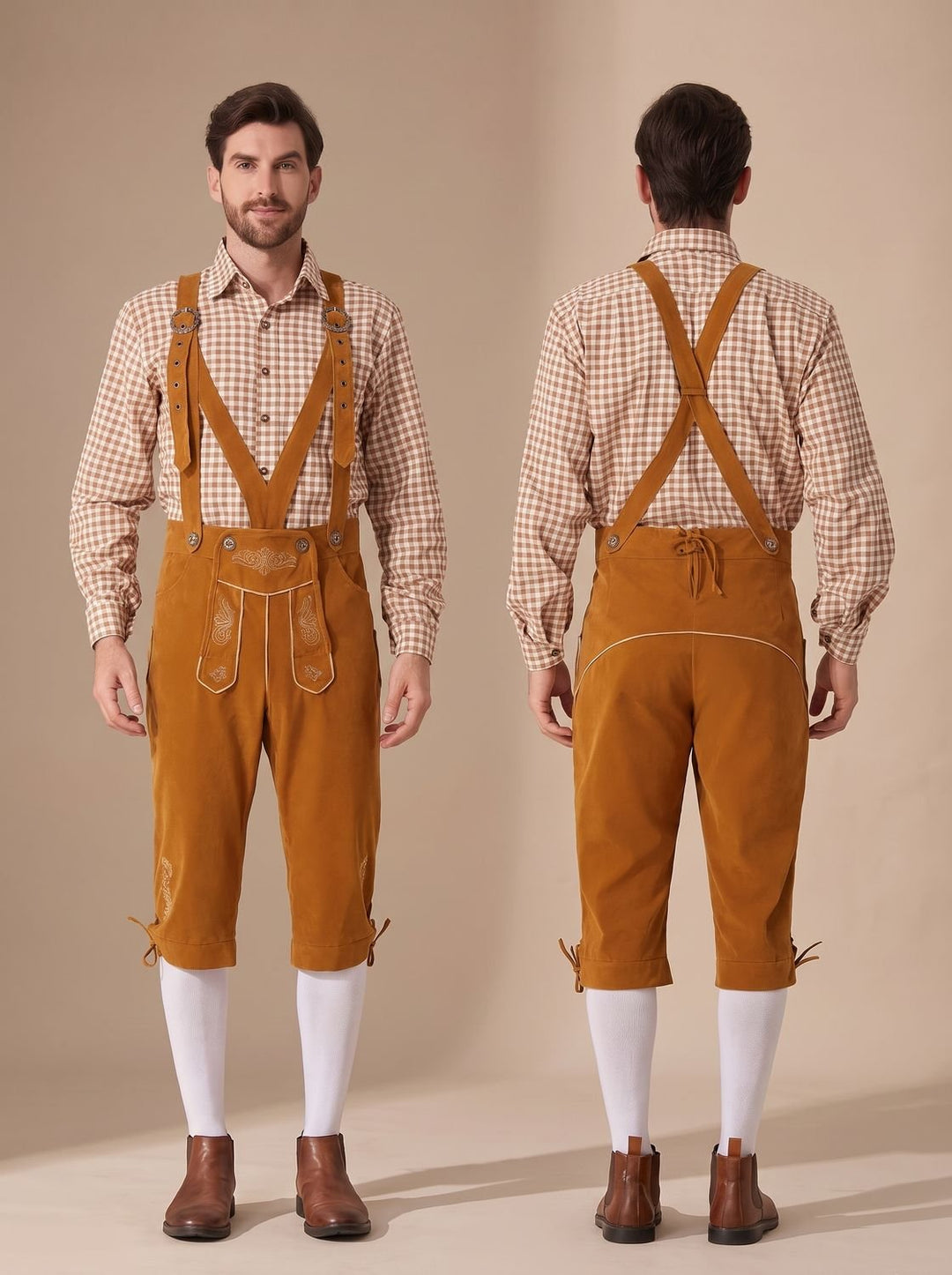 Herren Oktoberfest Trachten-Set Lederhosen mit Karohemd