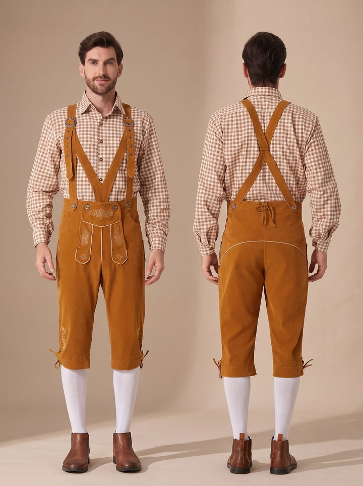 Herren Oktoberfest Trachten-Set Lederhosen mit Karohemd