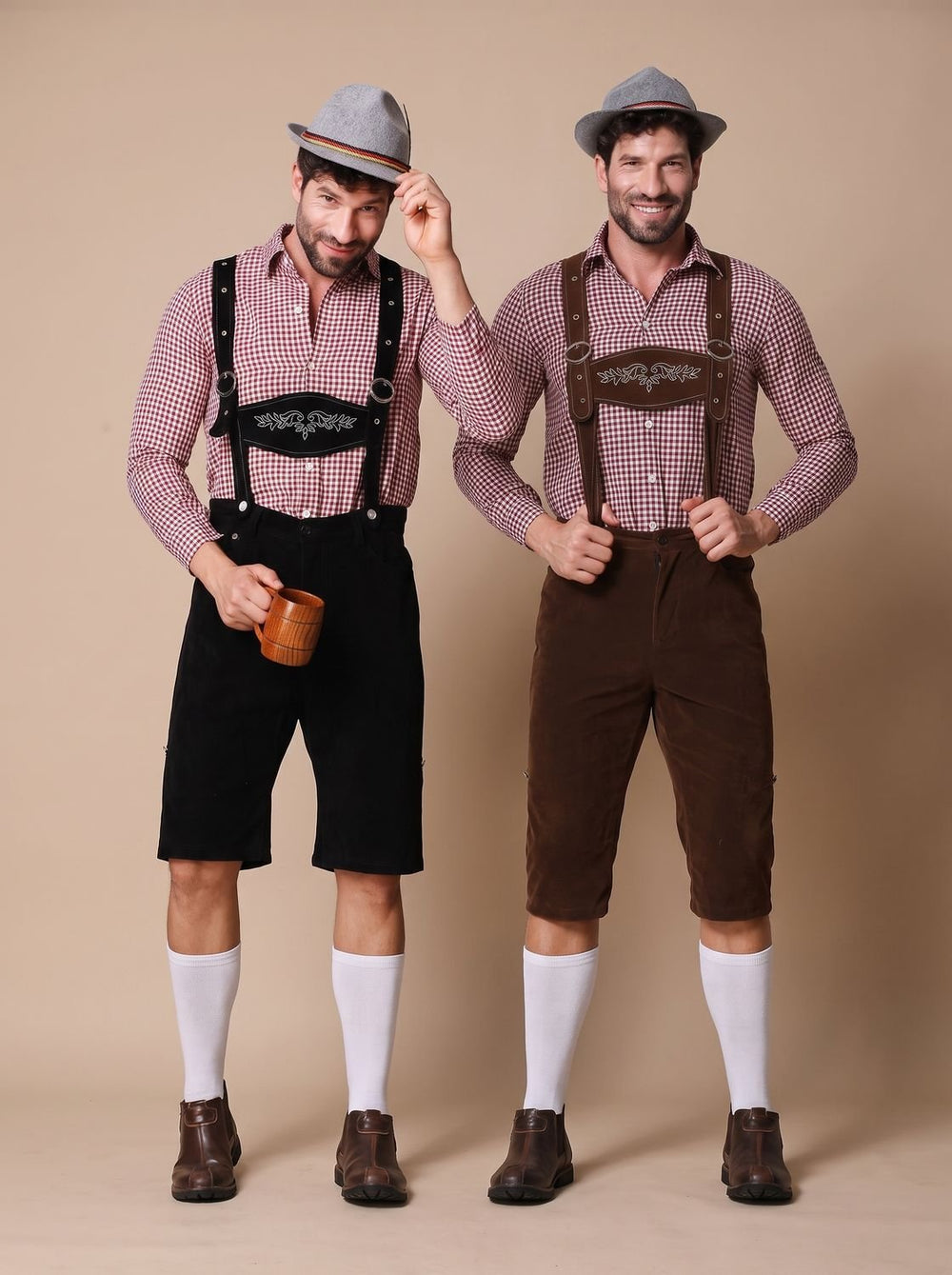 Herren Oktoberfest Trachtenkostüm Lederhose Kariertes Hemd
