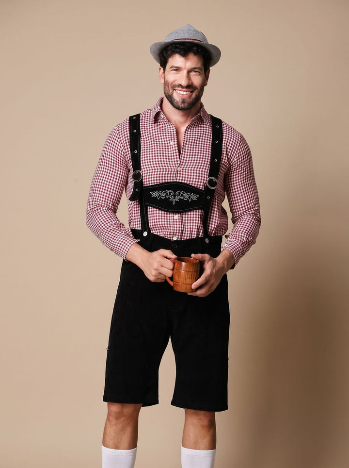 Herren Oktoberfest Trachtenkostüm Lederhose Kariertes Hemd