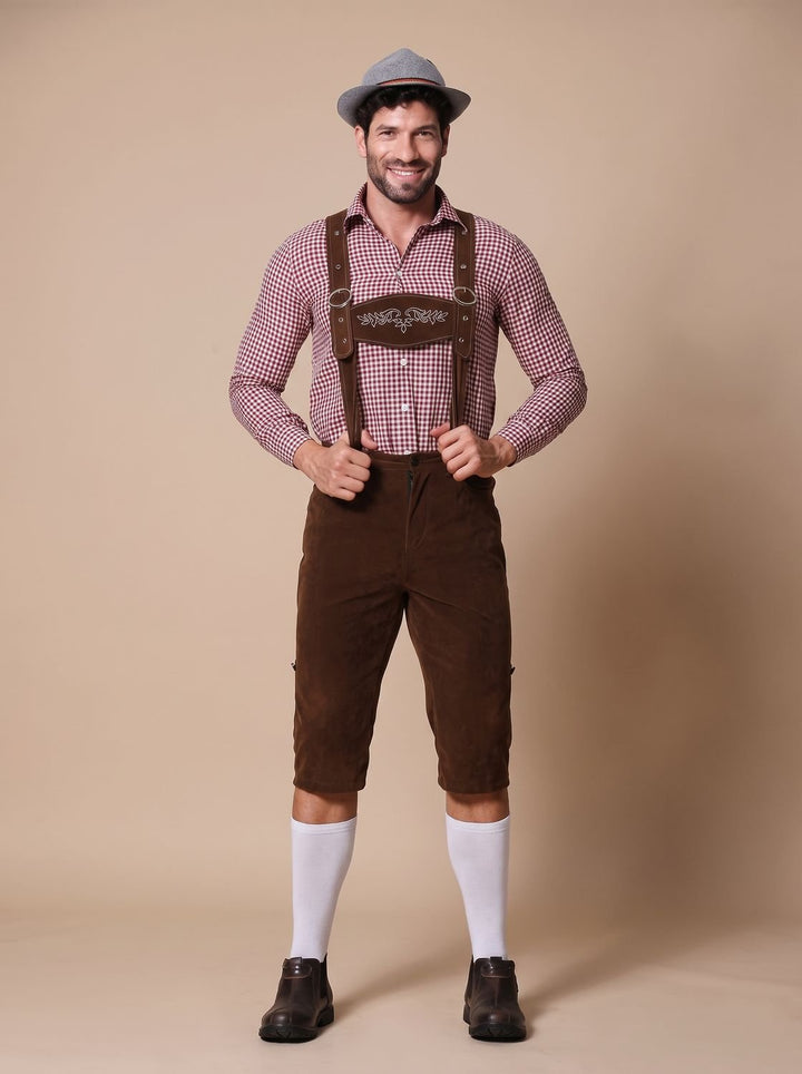 Herren Oktoberfest Trachtenkostüm Lederhose Kariertes Hemd - Braun