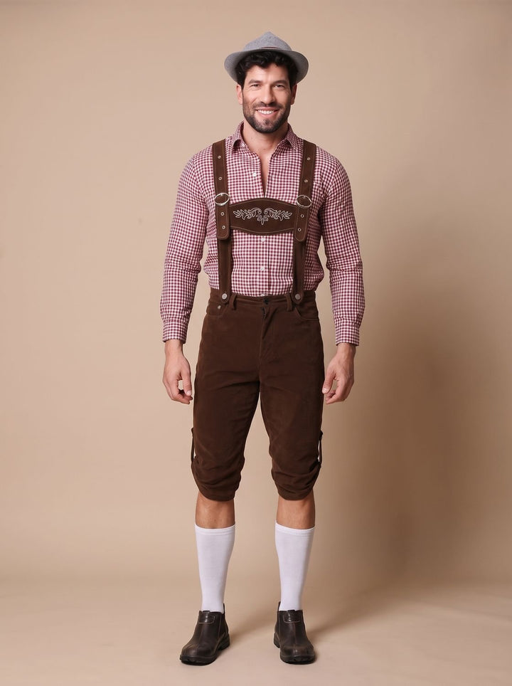 Herren Oktoberfest Trachtenkostüm Lederhose Kariertes Hemd