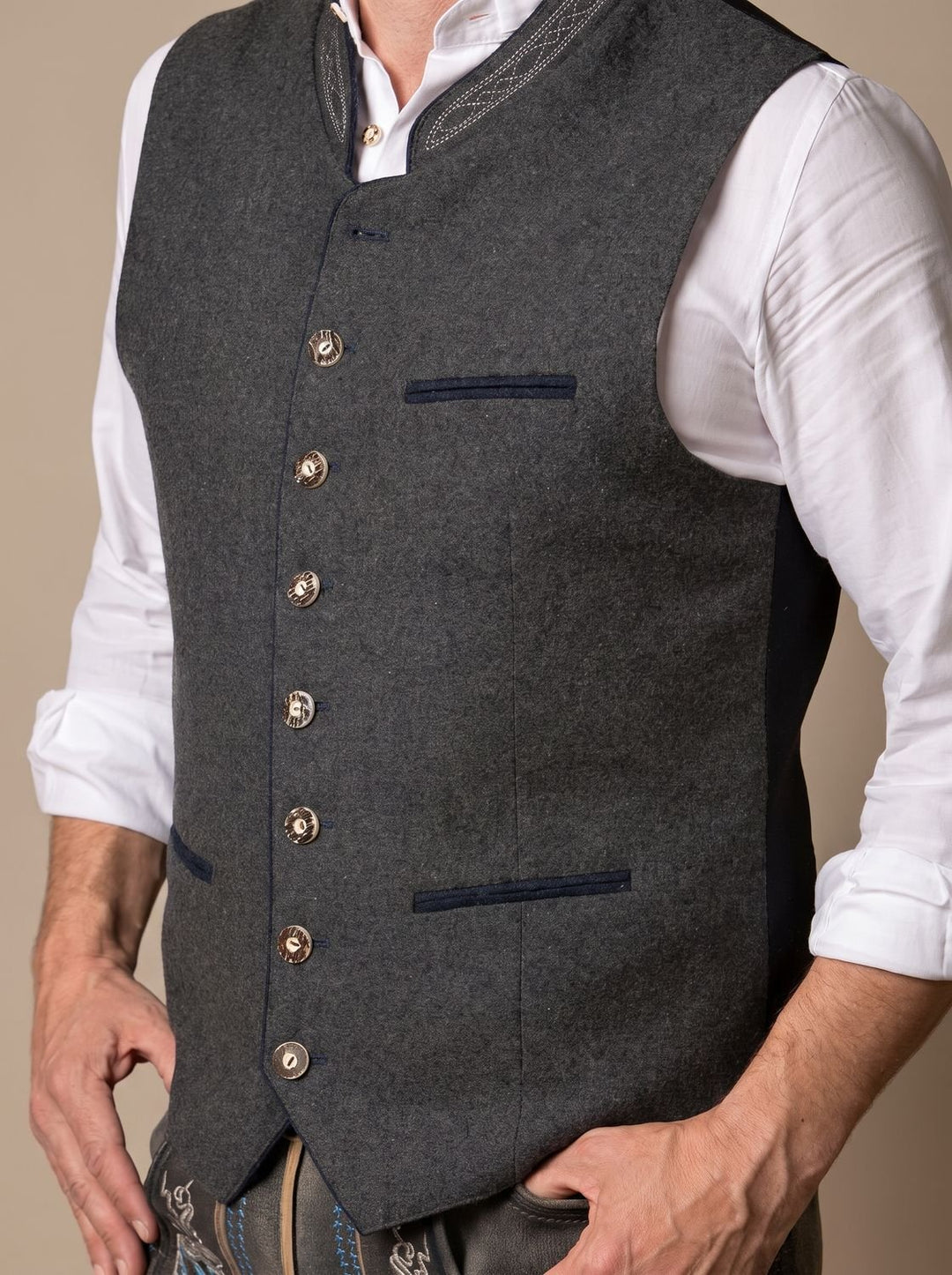 Herren Oktoberfest Trachtenweste Figurnahe Bayerische Gilet - Grau