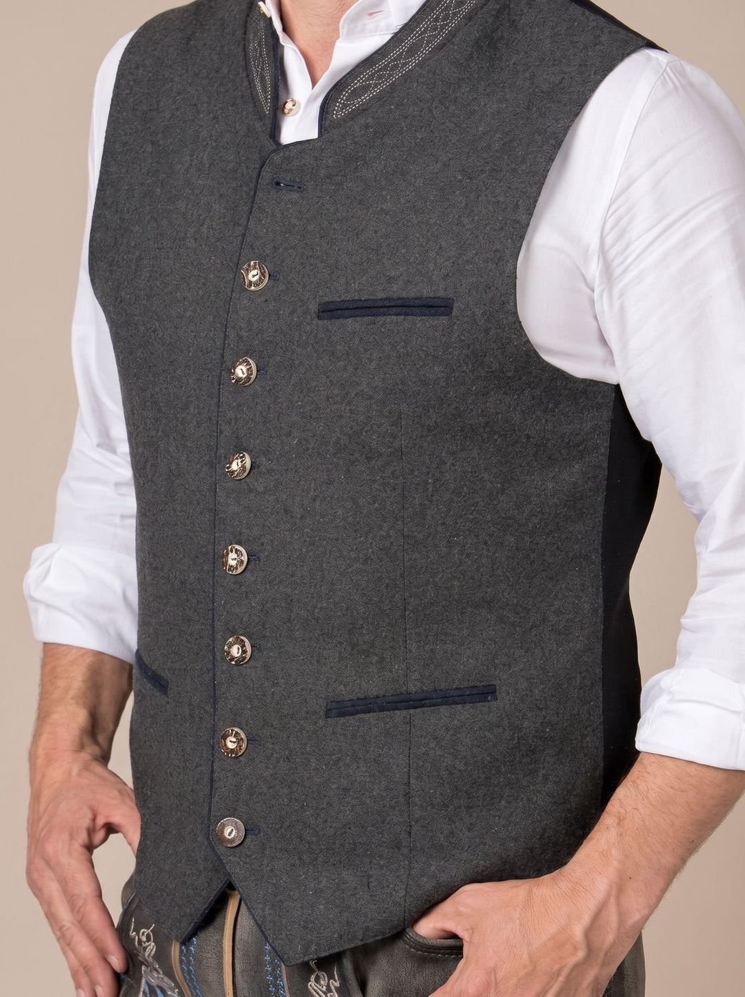 Herren Oktoberfest Trachtenweste Figurnahe Bayerische Gilet - Grau