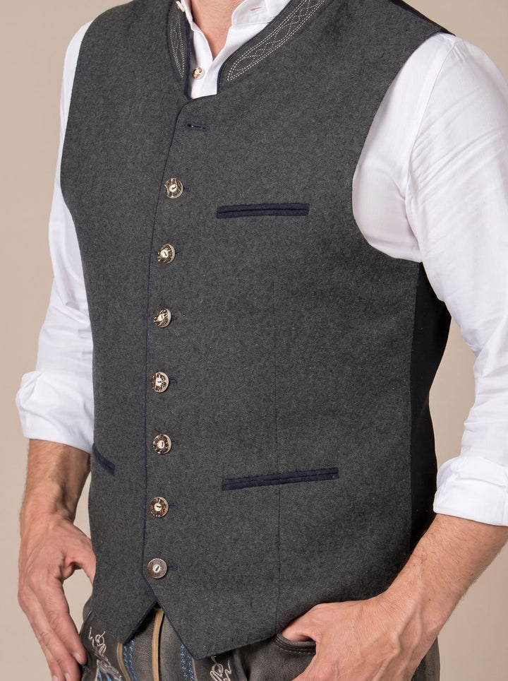Herren Oktoberfest Trachtenweste Figurnahe Bayerische Gilet - Grau