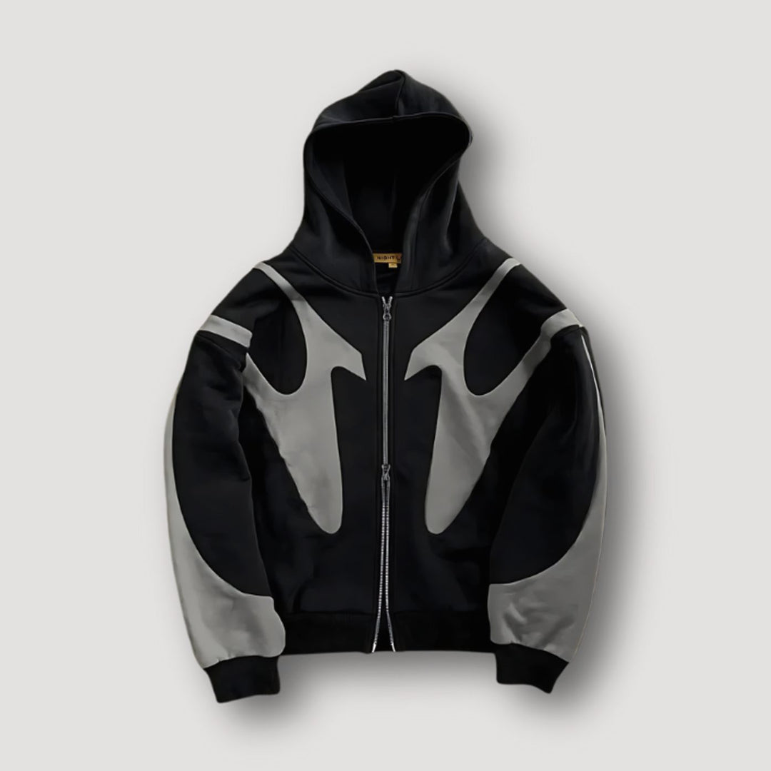 Herren Oversize-Hoodie Flammenmuster Kapuzenjacke mit Reißverschluss - Schwarz