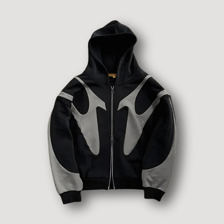 Herren Oversize-Hoodie Flammenmuster Kapuzenjacke mit Reißverschluss - Schwarz