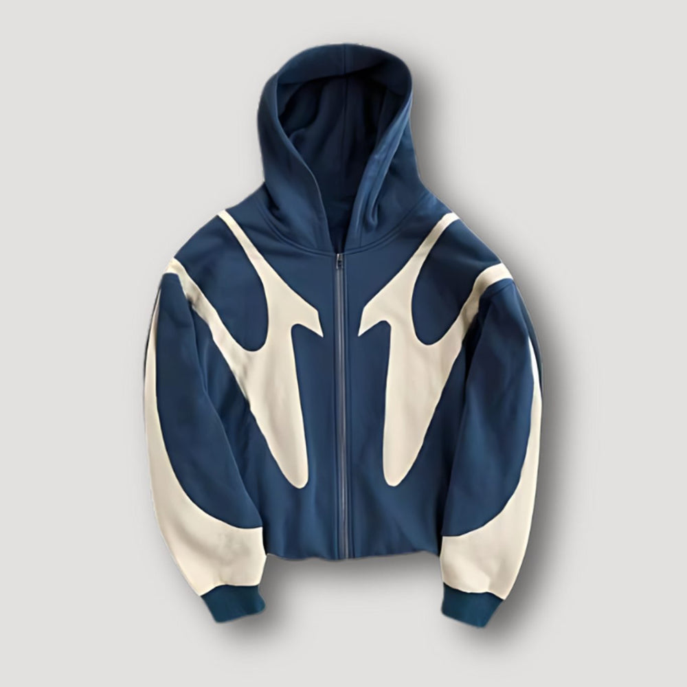 Herren Oversize-Hoodie Flammenmuster Kapuzenjacke mit Reißverschluss - Blau