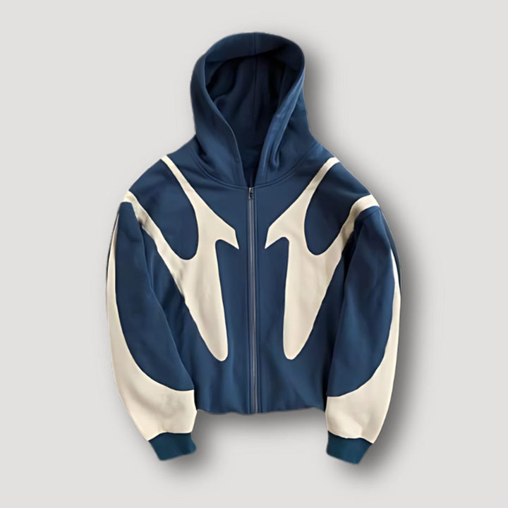 Herren Oversize-Hoodie Flammenmuster Kapuzenjacke mit Reißverschluss - Blau