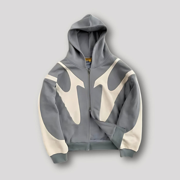 Herren Oversize-Hoodie Flammenmuster Kapuzenjacke mit Reißverschluss - Grau