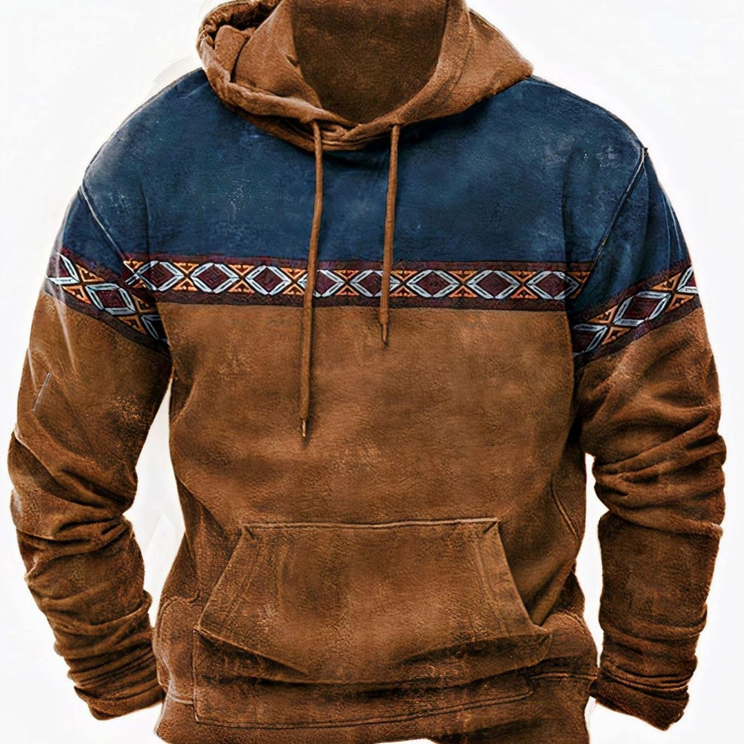 Herren Oversized Kapuzenpullover mit Tribal-Muster-Detail Vintage-Hoodie - Braun