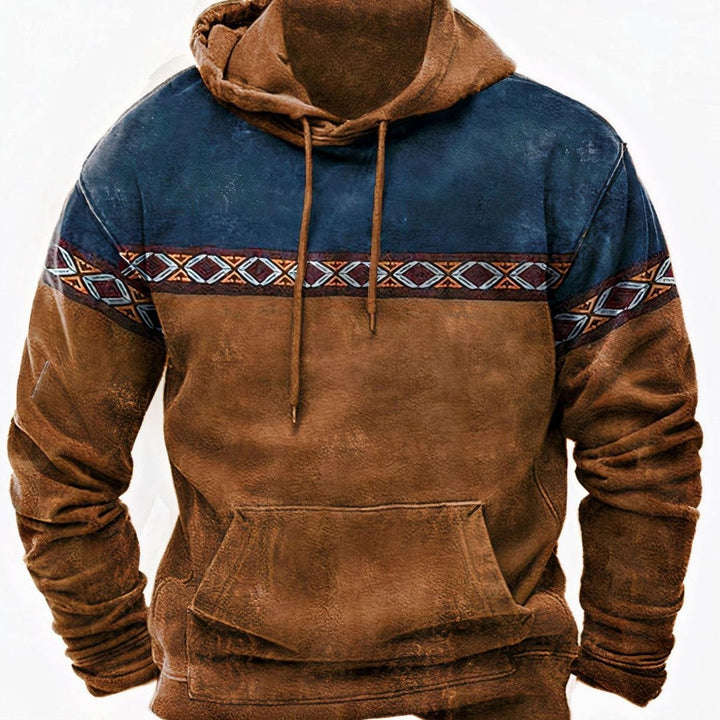 Herren Oversized Kapuzenpullover mit Tribal-Muster-Detail Vintage-Hoodie - Braun