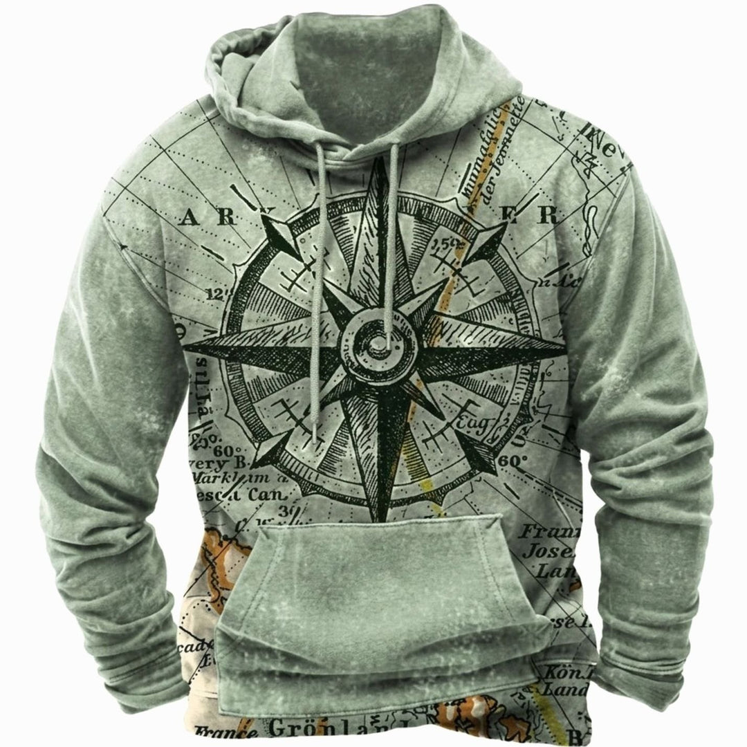 Herren Oversized Kapuzenpullover mit Tribal-Muster-Detail Vintage-Hoodie - Olivgrün