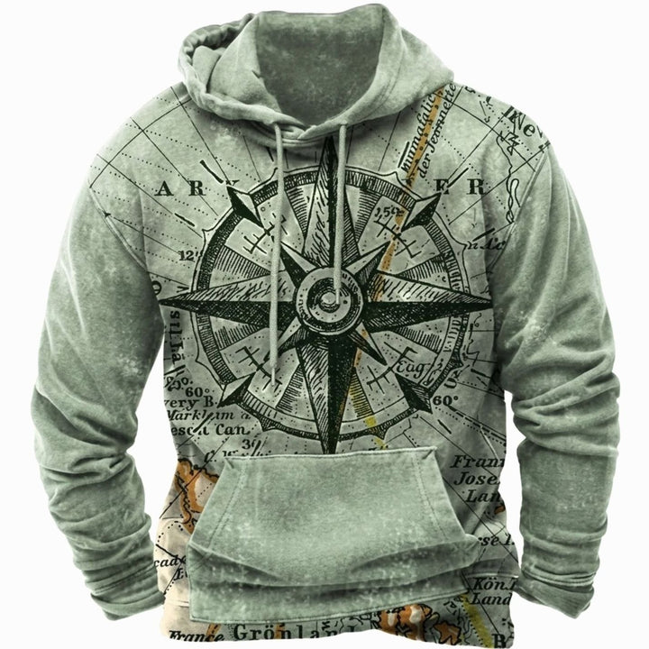 Herren Oversized Kapuzenpullover mit Tribal-Muster-Detail Vintage-Hoodie - Olivgrün